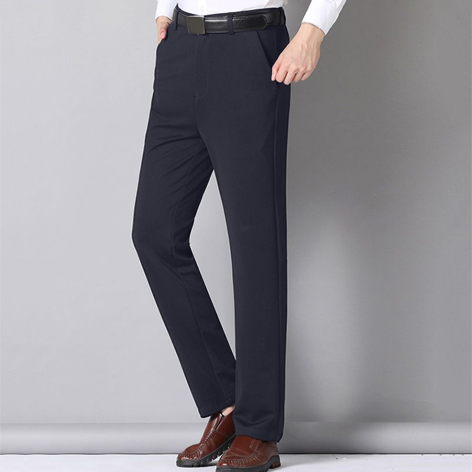 thumbnail image 2 of Pantalones largos informales para hombre: sin arrugas, con forro polar, poliéster, para todas las estaciones, informales/de negocios, tallas reales, tallas S-XXXL, fáciles de combinar con camisetas., 2 of 6